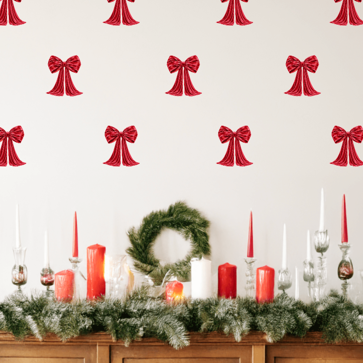 Red Velvet Christmas Bow Wall Decals – Set of 10 - Holiday Wall Decals - Lollistix Wall Decals