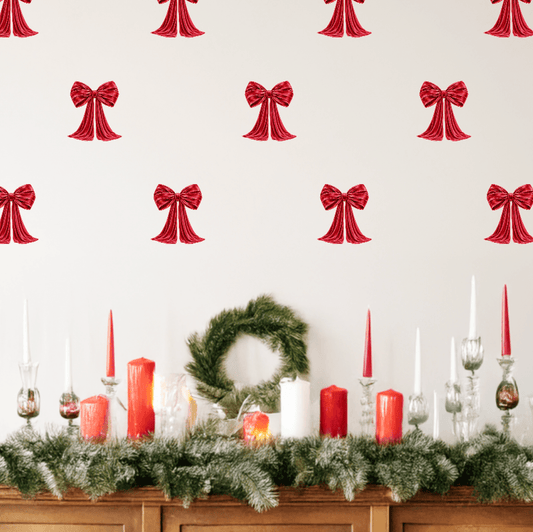 Red Velvet Christmas Bow Wall Decals – Set of 10 - Holiday Wall Decals - Lollistix Wall Decals