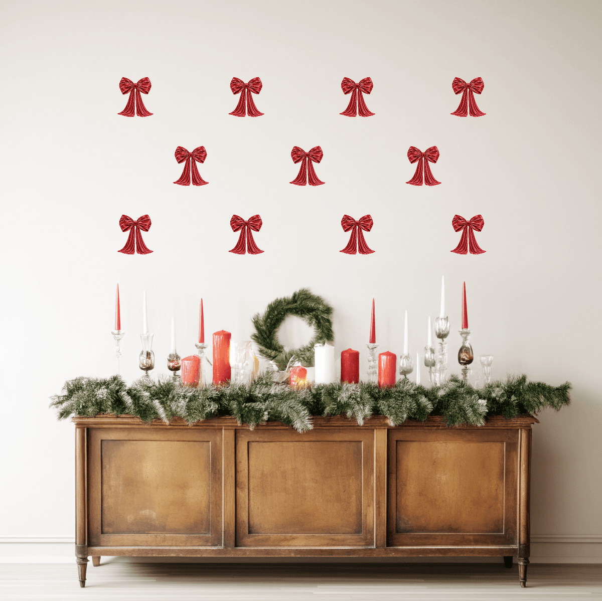Red Velvet Christmas Bow Wall Decals – Set of 10 - Holiday Wall Decals - Lollistix Wall Decals