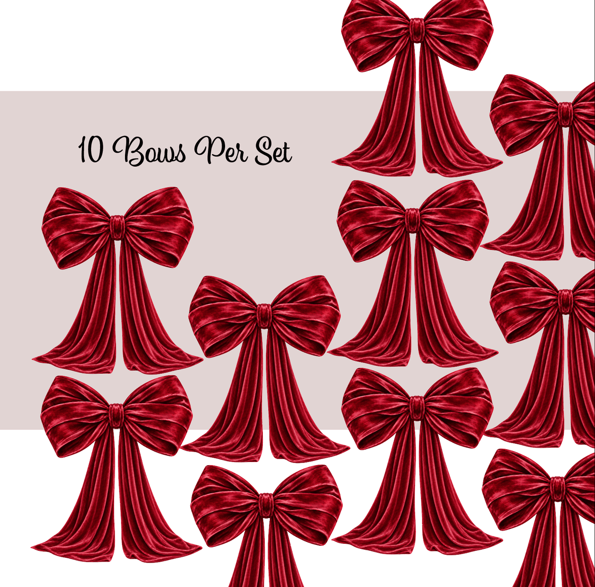 Red Velvet Christmas Bow Wall Decals – Set of 10 - Holiday Wall Decals - Lollistix Wall Decals