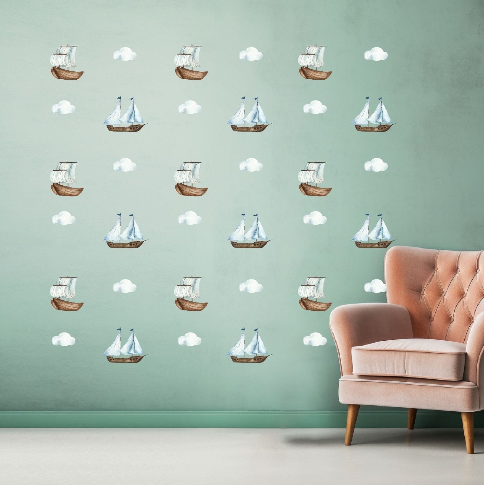 Sailboat Coastal Wall Decals | Watercolor Nautical Stickers - Home Decor Decals - Lolistix