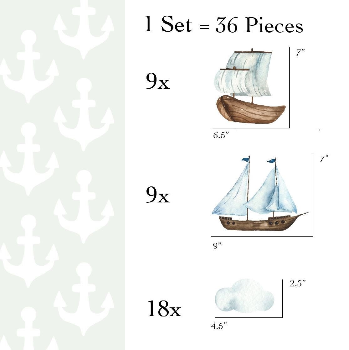 Sailboat Coastal Wall Decals | Watercolor Nautical Stickers - Home Decor Decals - Lolistix