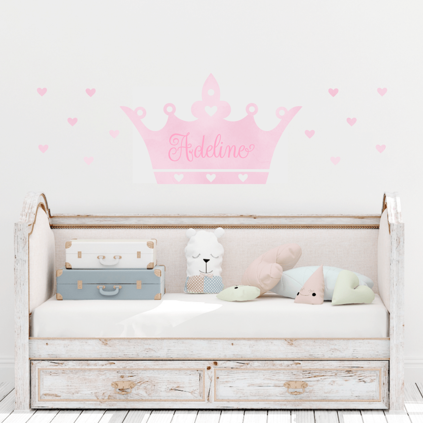 Tiara Crown and Hearts Wall Decal | Custom Name - Home Decor Decals - Lolistix