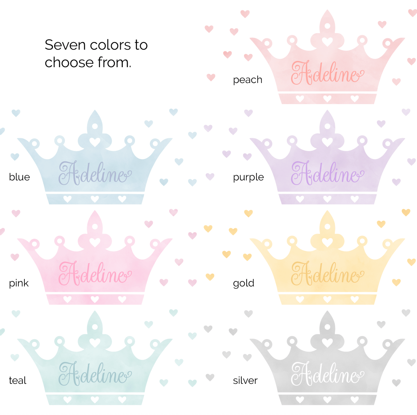 Tiara Crown and Hearts Wall Decal | Custom Name - Home Decor Decals - Lolistix