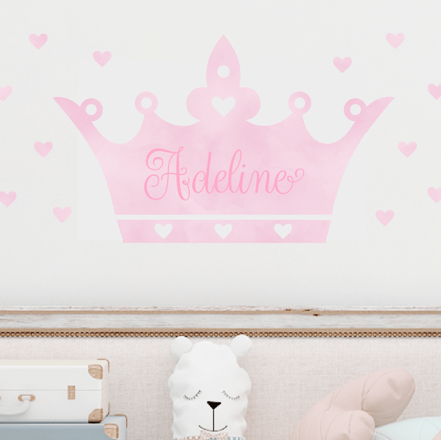 Tiara Crown and Hearts Wall Decal | Custom Name - Home Decor Decals - Lolistix