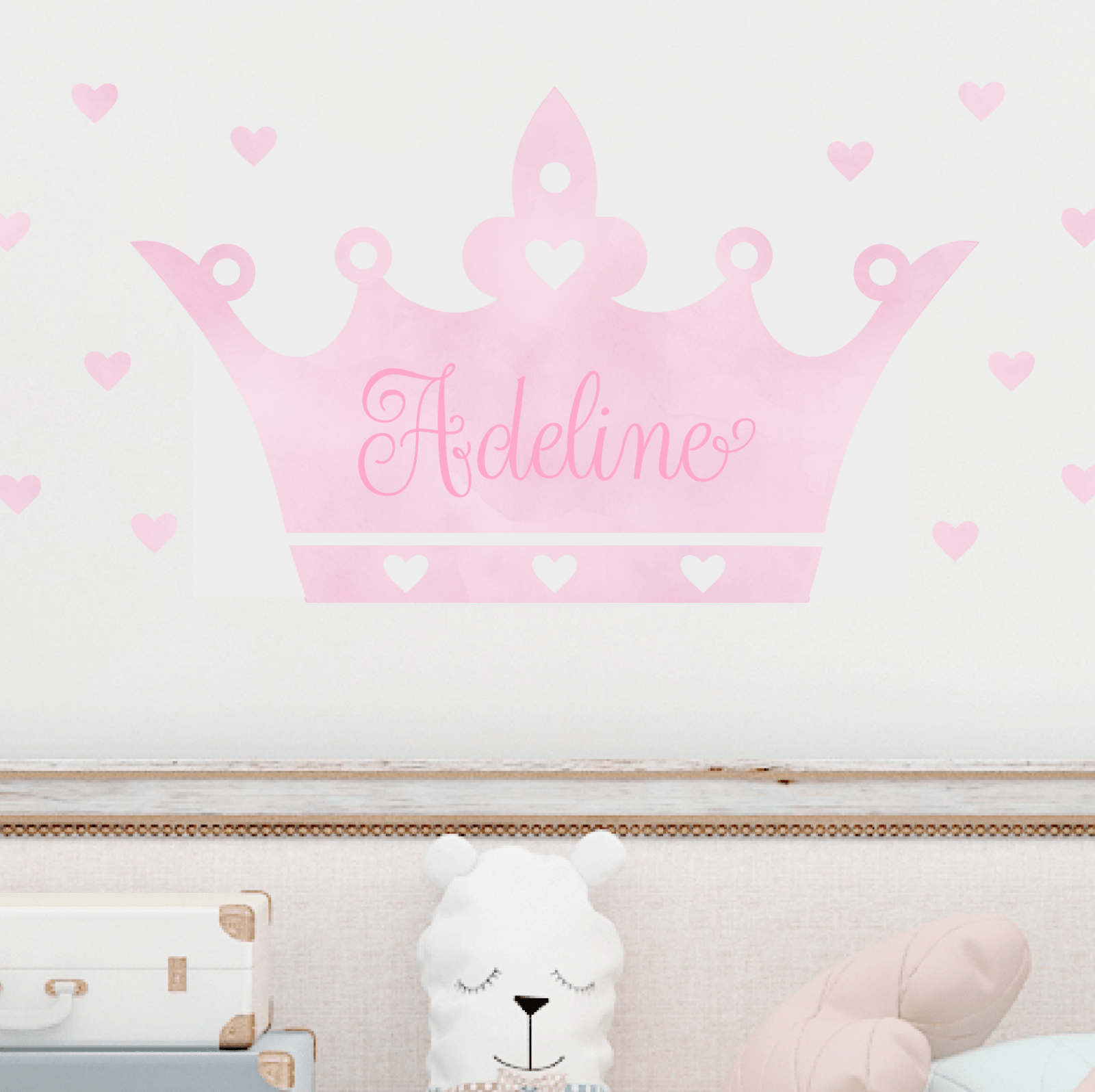 Tiara Crown and Hearts Wall Decal | Custom Name - Home Decor Decals - Lolistix