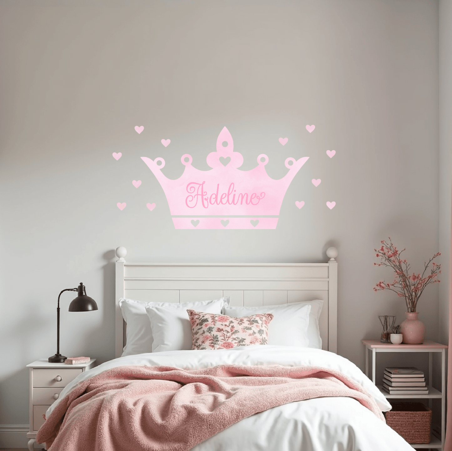 Tiara Crown and Hearts Wall Decal | Custom Name - Home Decor Decals - Lolistix