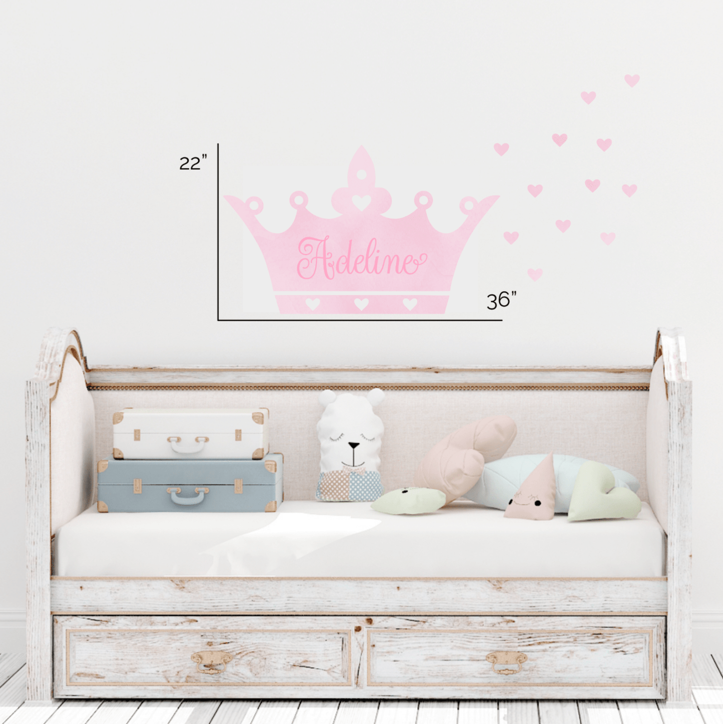 Tiara Crown and Hearts Wall Decal | Custom Name - Home Decor Decals - Lolistix