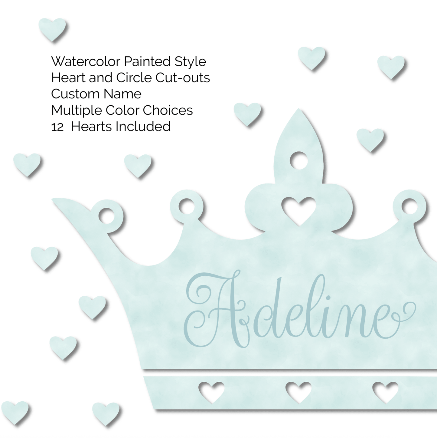 Tiara Crown and Hearts Wall Decal | Custom Name - Home Decor Decals - Lolistix
