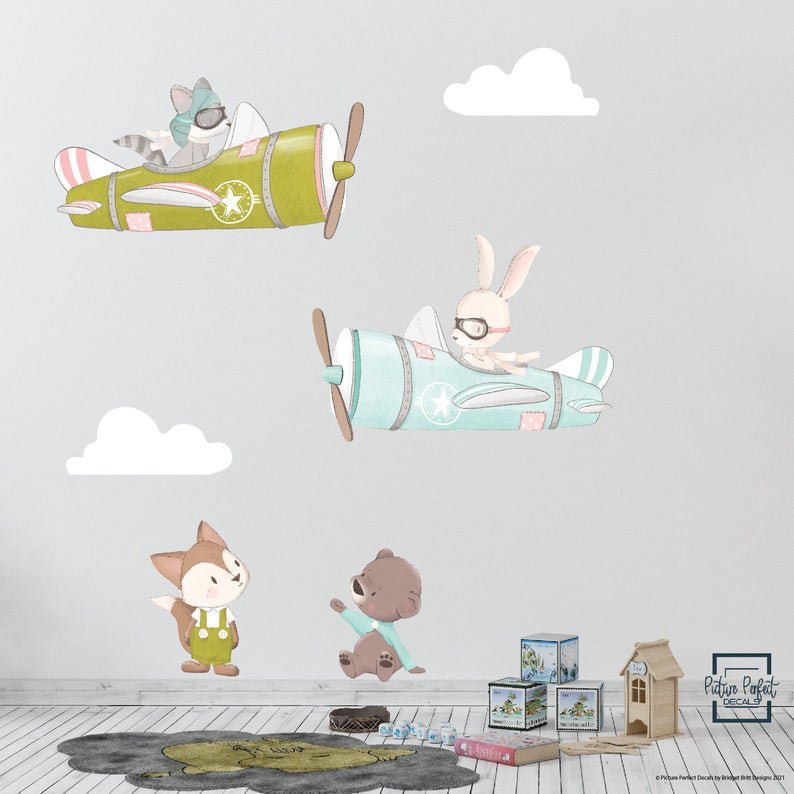 Airplanes and Animals Wall Decals Removable Wallpaper Sticker - wall decals - Picture Perfect Decals