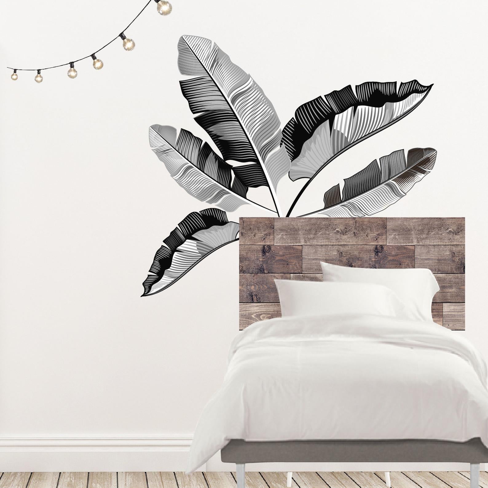 Black and White Banana Leaves Peel and Stick Wall Decals - Picture Perfect Decals
