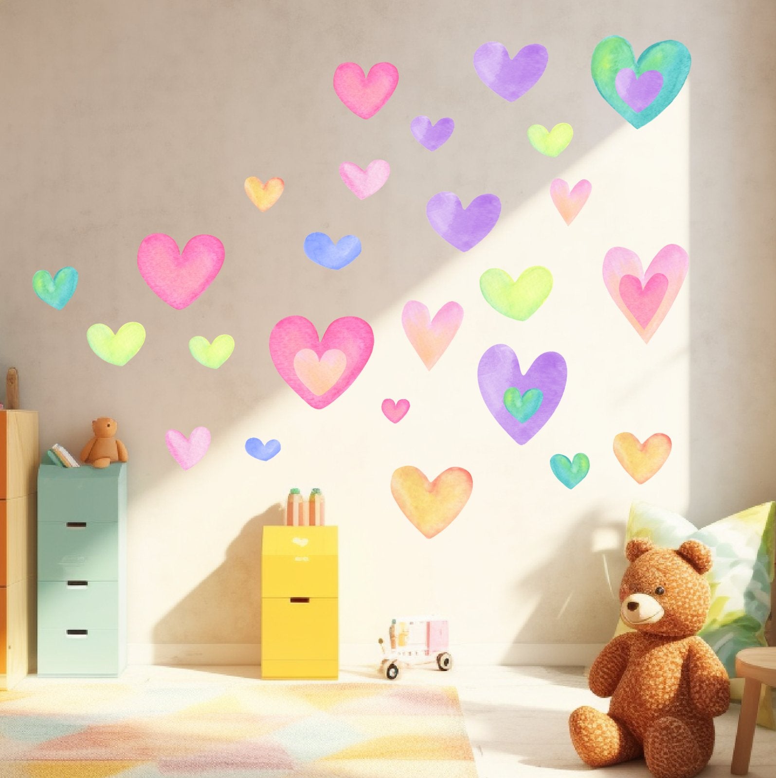 Colorful Hearts Wall Decals | Rainbow Hand Drawn - wall decals - Picture Perfect Decals