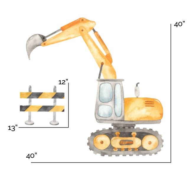 Construction Wall Decals | Bulldozer & Dump Truck | Excavator | Yellow - Picture Perfect Decals