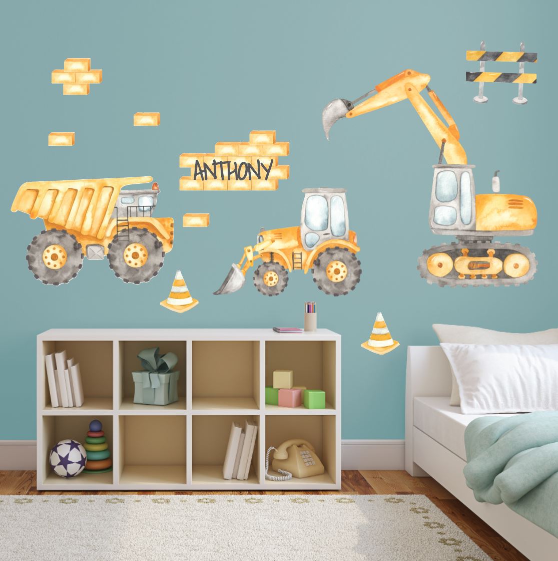 Construction Truck Wall Decals Watercolour Construction Vehicle Wall