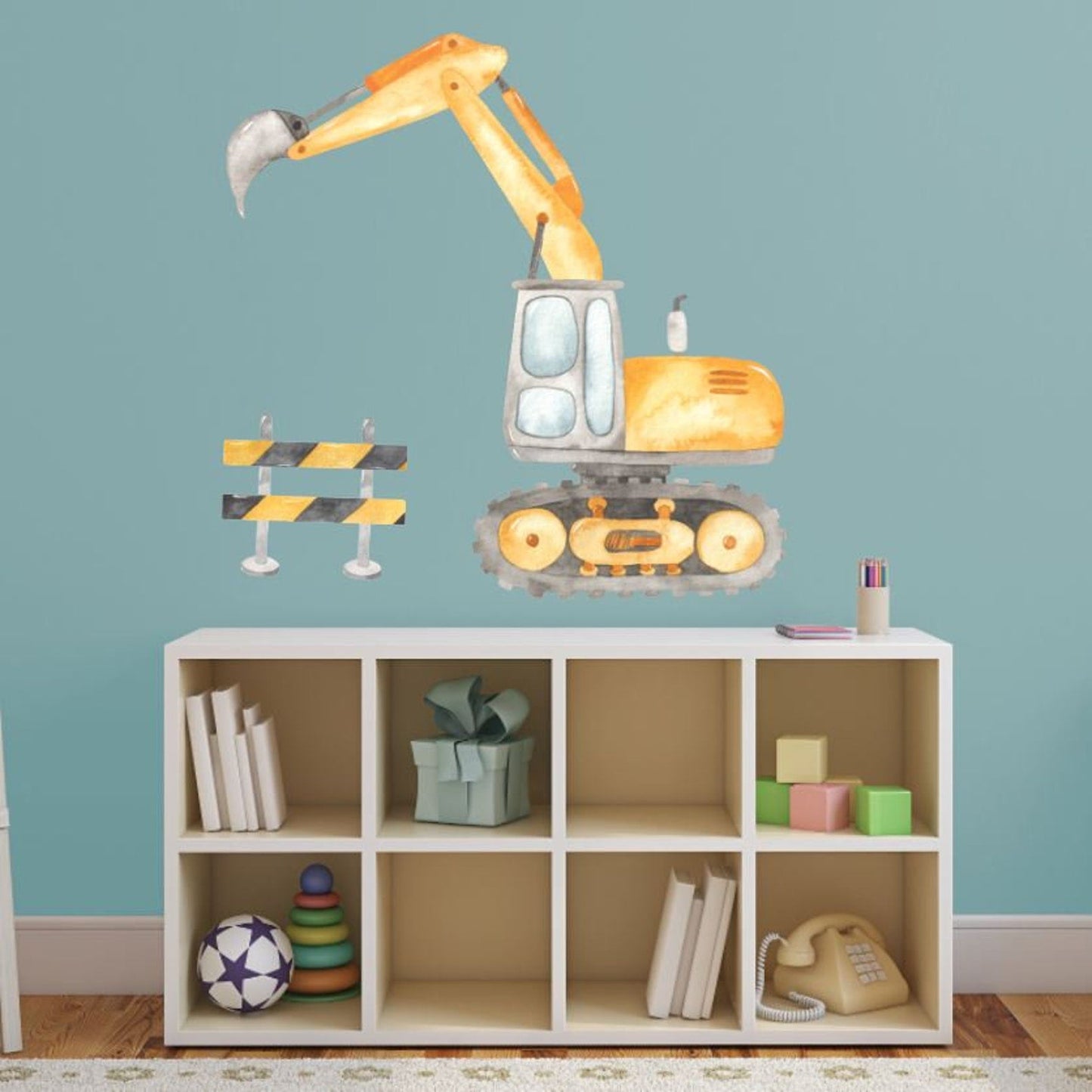 Construction Wall Decals | Bulldozer & Dump Truck | Excavator | Yellow - Picture Perfect Decals