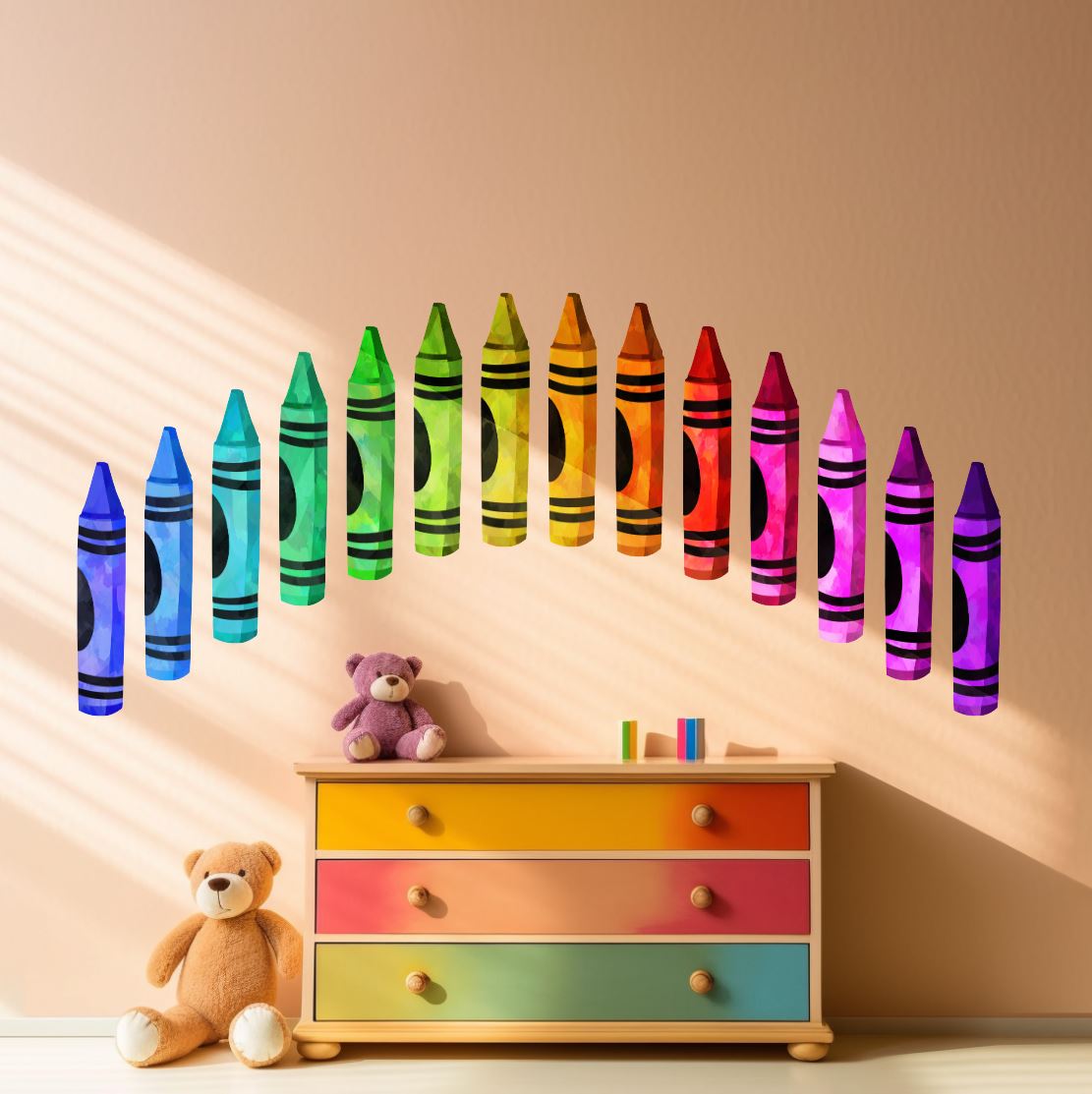 Crayon Wall Decals | Bright Rainbow Color Crayon Wall Stickers - Home Decor Decals - Picture Perfect Decals