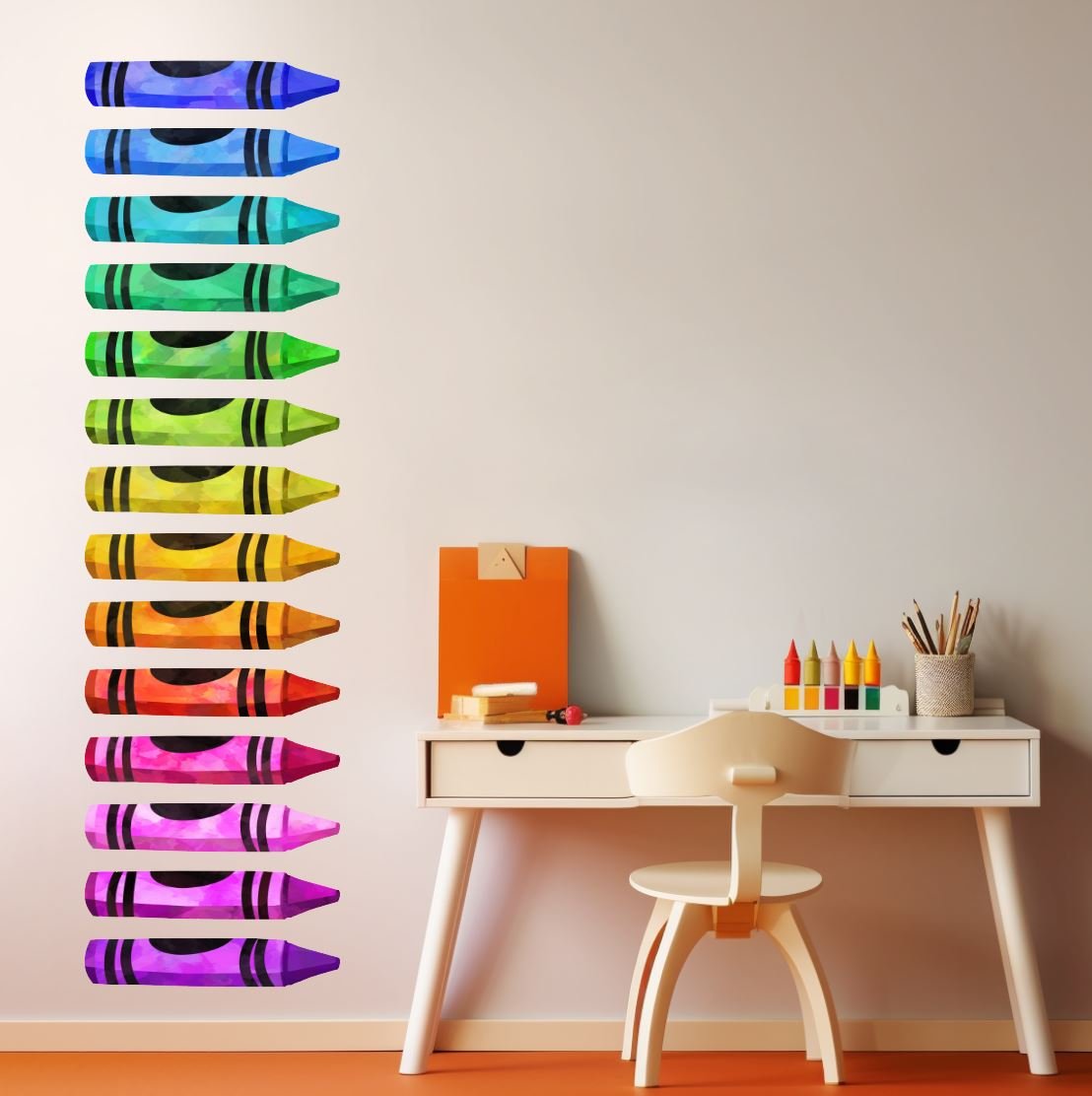 Crayon Wall Decals | Bright Rainbow Color Crayon Wall Stickers - Home Decor Decals - Picture Perfect Decals