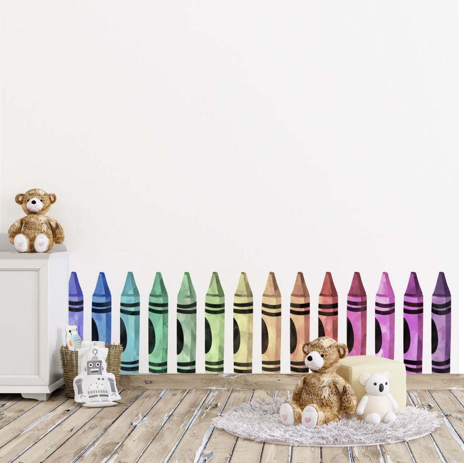 Crayon Wall Decals | Muted Rainbow Color Crayon Wall Stickers - Home Decor Decals - Picture Perfect Decals