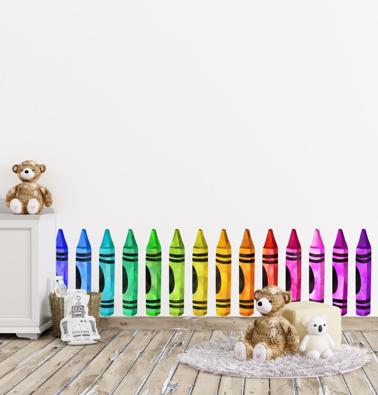 Crayon Wall Decals | Muted Rainbow Color Crayon Wall Stickers - Home Decor Decals - Picture Perfect Decals