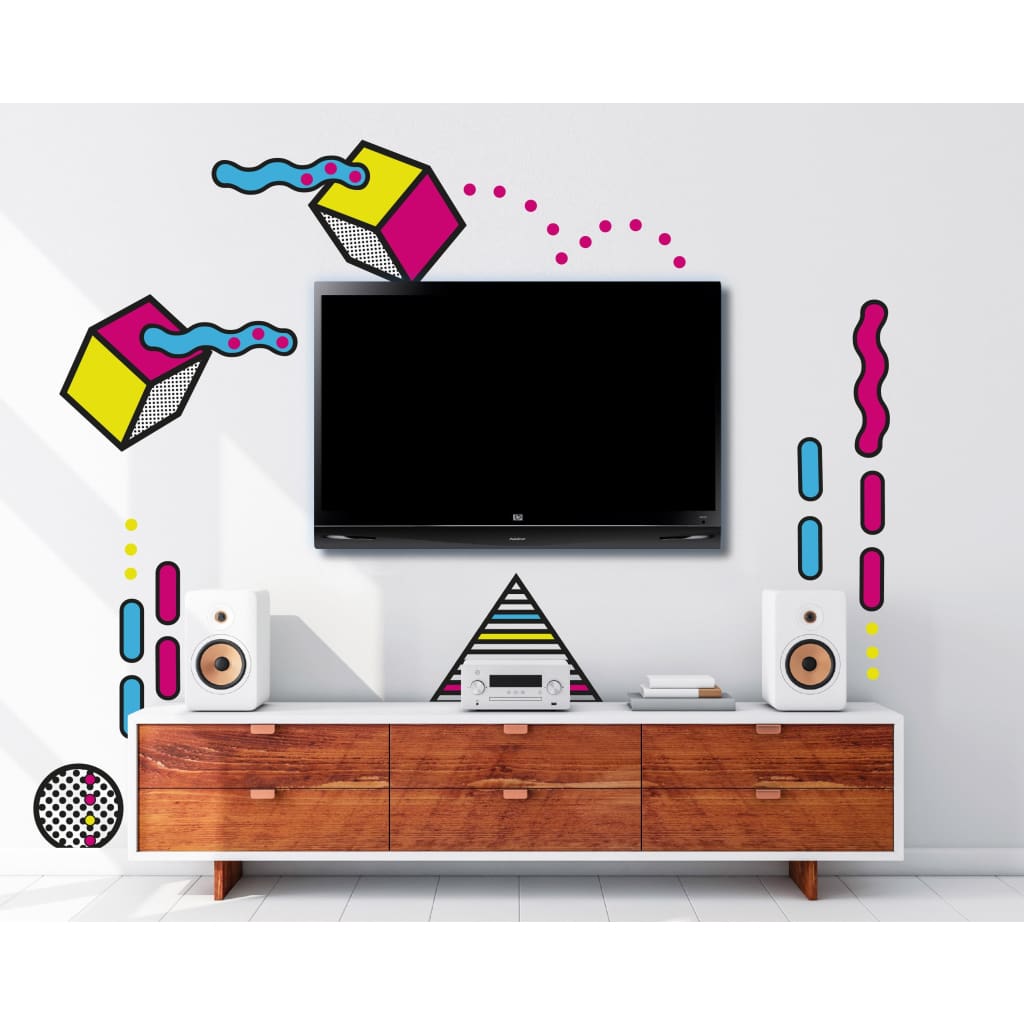 Geometric 90s Style Removable Wall Decals | Magenta Yellow Blue - Home Decor Decals - Lolistix
