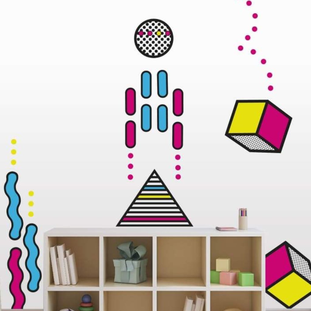 Geometric 90s Style Removable Wall Decals | Magenta Yellow Blue - Home Decor Decals - Lolistix