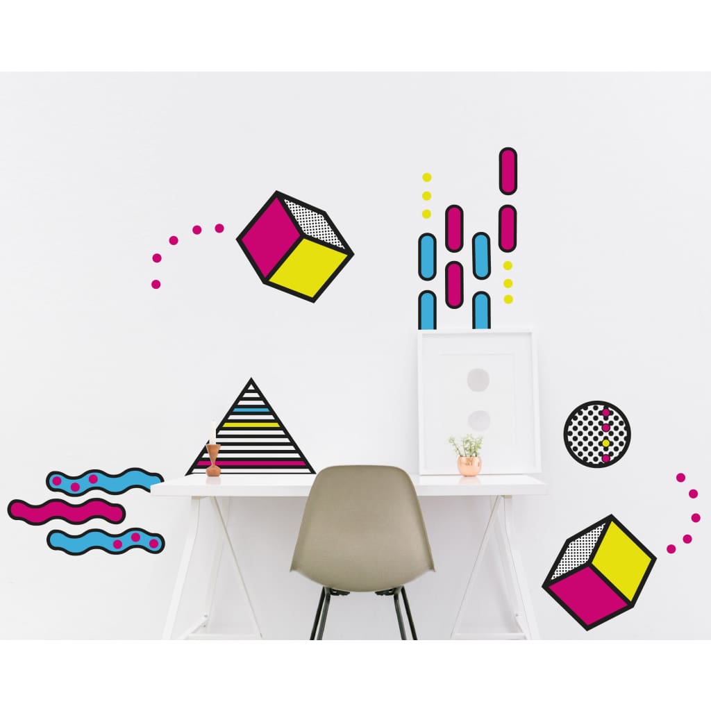 Geometric 90s Style Removable Wall Decals | Magenta Yellow Blue - Home Decor Decals - Lolistix