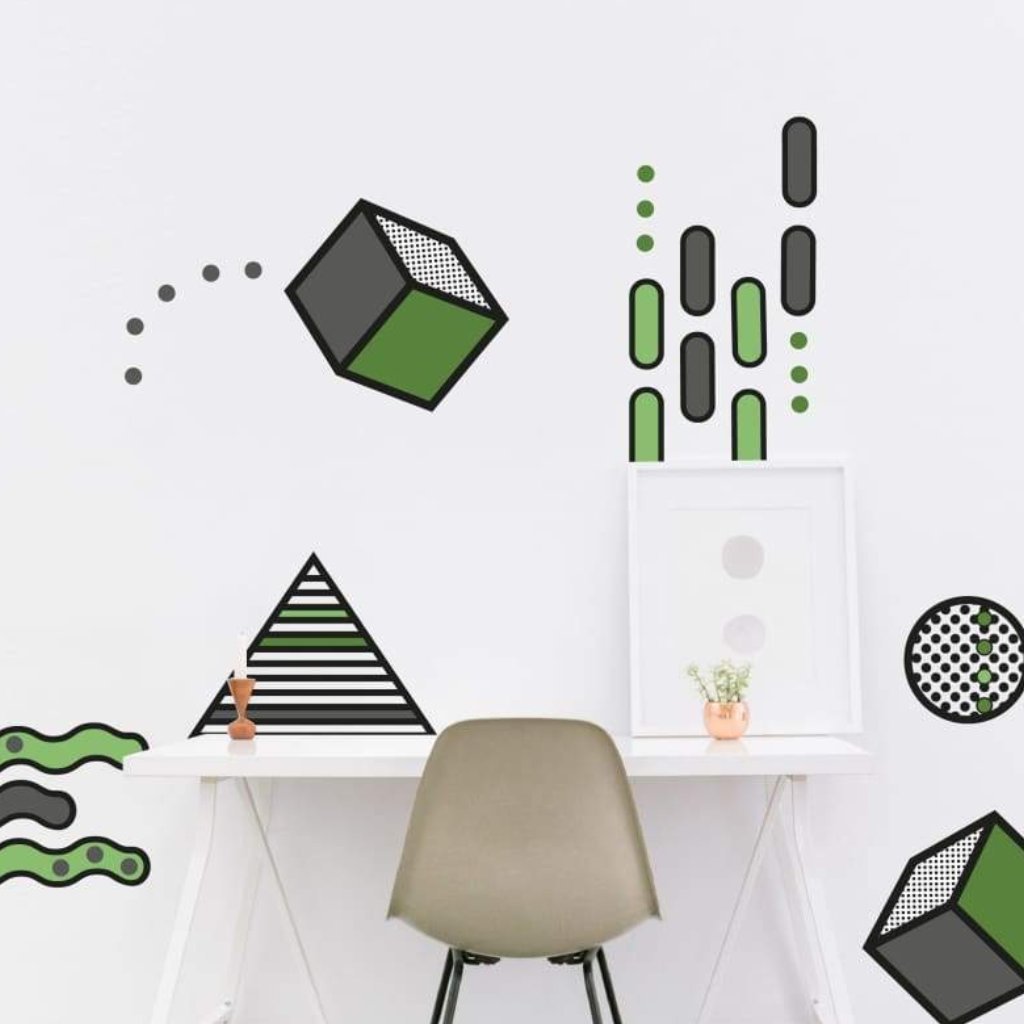 Geometric Memphis Design Removable Wall Decals | Green Gray - Home Decor Decals - Lolistix