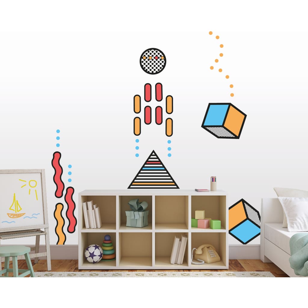 Geometric Memphis Design Wall Decals | Orange Blue Red - Home Decor Decals - Lolistix