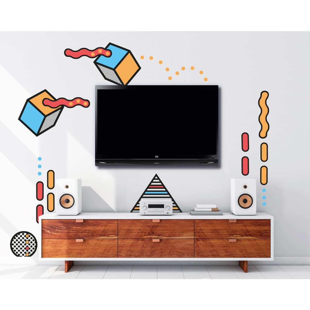 Geometric Memphis Design Wall Decals | Orange Blue Red - Home Decor Decals - Lolistix