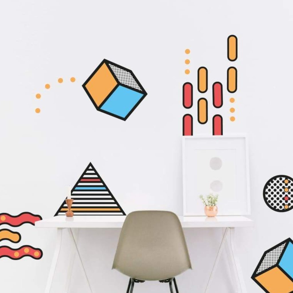 Geometric Memphis Design Wall Decals | Orange Blue Red - Home Decor Decals - Lolistix