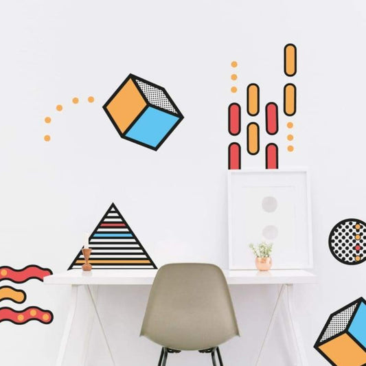 Geometric Memphis Design Wall Decals | Orange Blue Red - Home Decor Decals - Lolistix