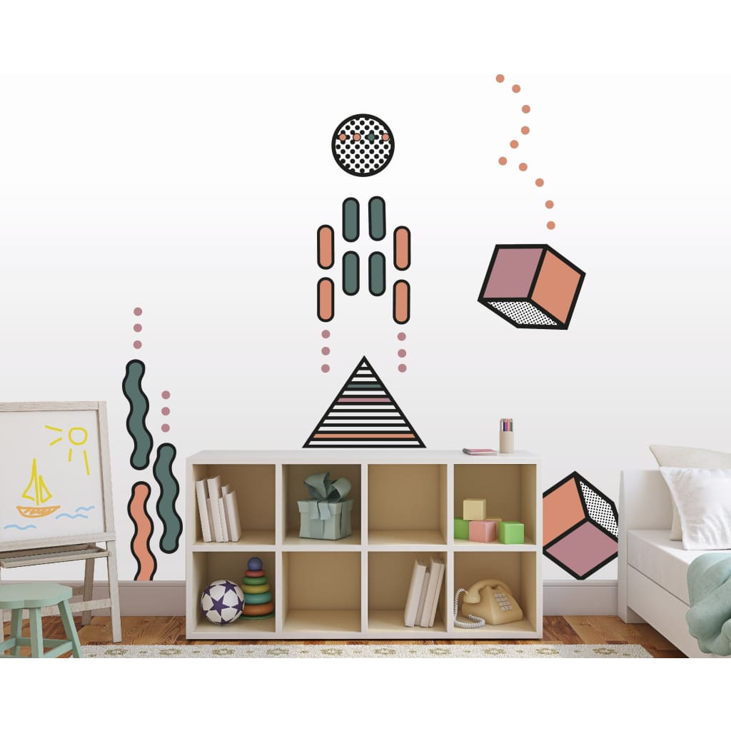 Geometric Memphis Design Wall Decals | Pink Orange Gray - Home Decor Decals - Lolistix