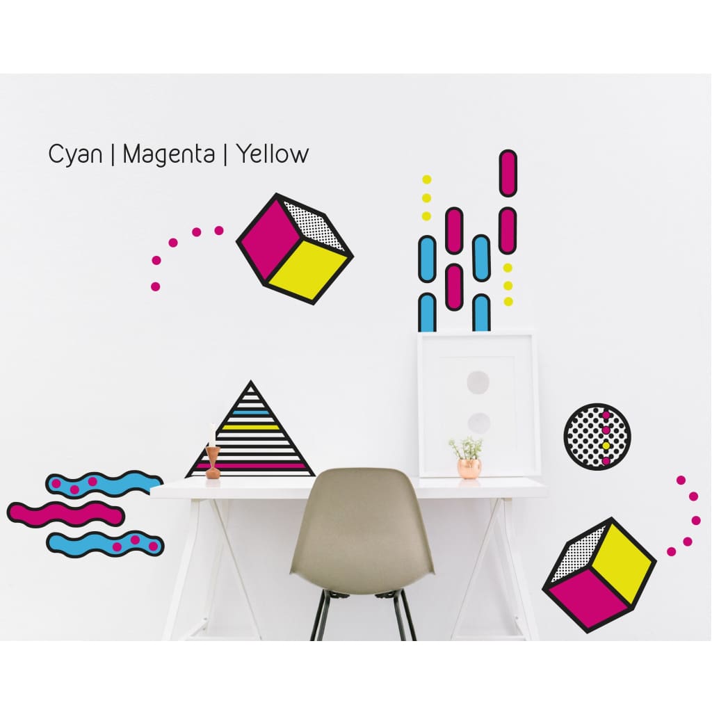 Geometric Memphis Design Wall Decals | Pink Orange Gray - Home Decor Decals - Lolistix