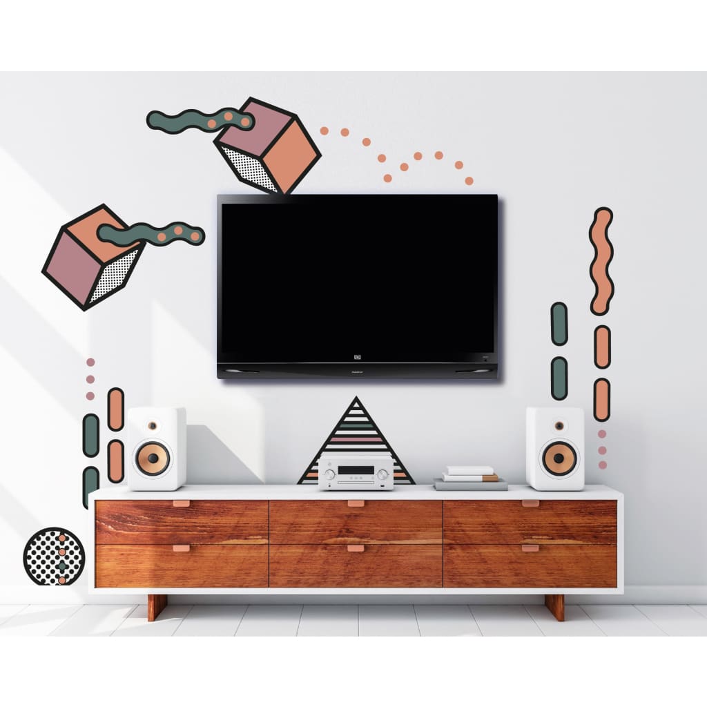 Geometric Memphis Design Wall Decals | Pink Orange Gray - Home Decor Decals - Lolistix
