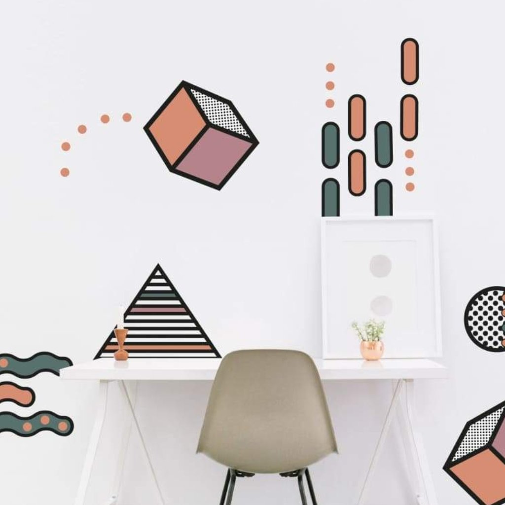 Geometric Memphis Design Wall Decals | Pink Orange Gray - Home Decor Decals - Lolistix