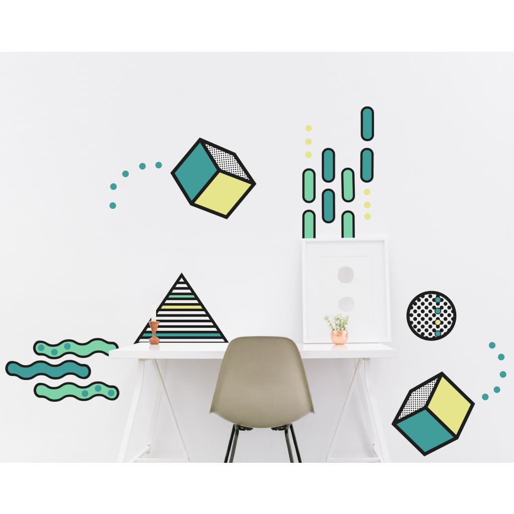 Geometric Memphis Design Wall Decals | Teal Blue Yellow - Home Decor Decals - Lolistix