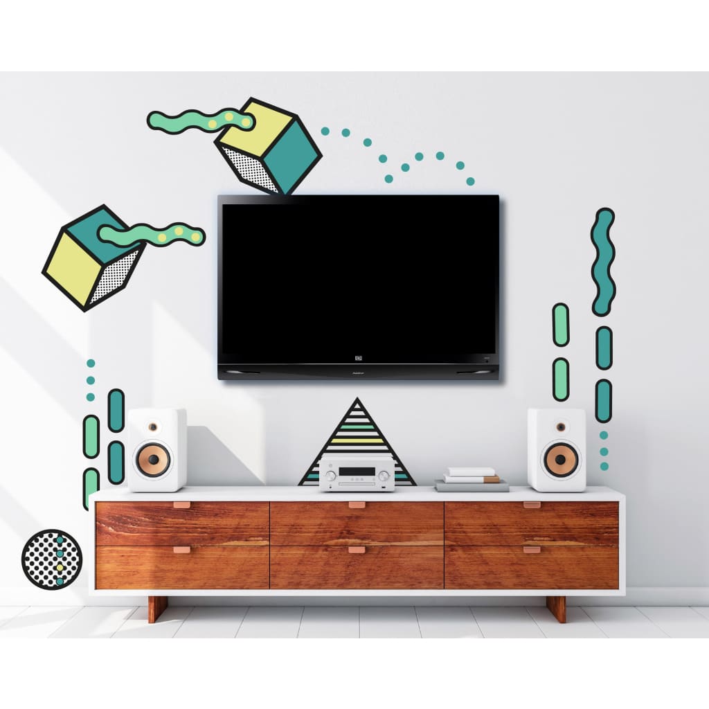 Geometric Memphis Design Wall Decals | Teal Blue Yellow - Home Decor Decals - Lolistix