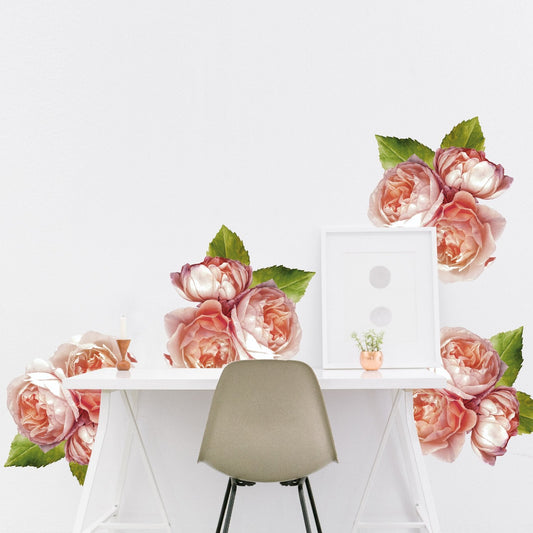 Large Rose Peonies Flower Clusters | Removable + Reusable Fabric Decals - Picture Perfect Decals