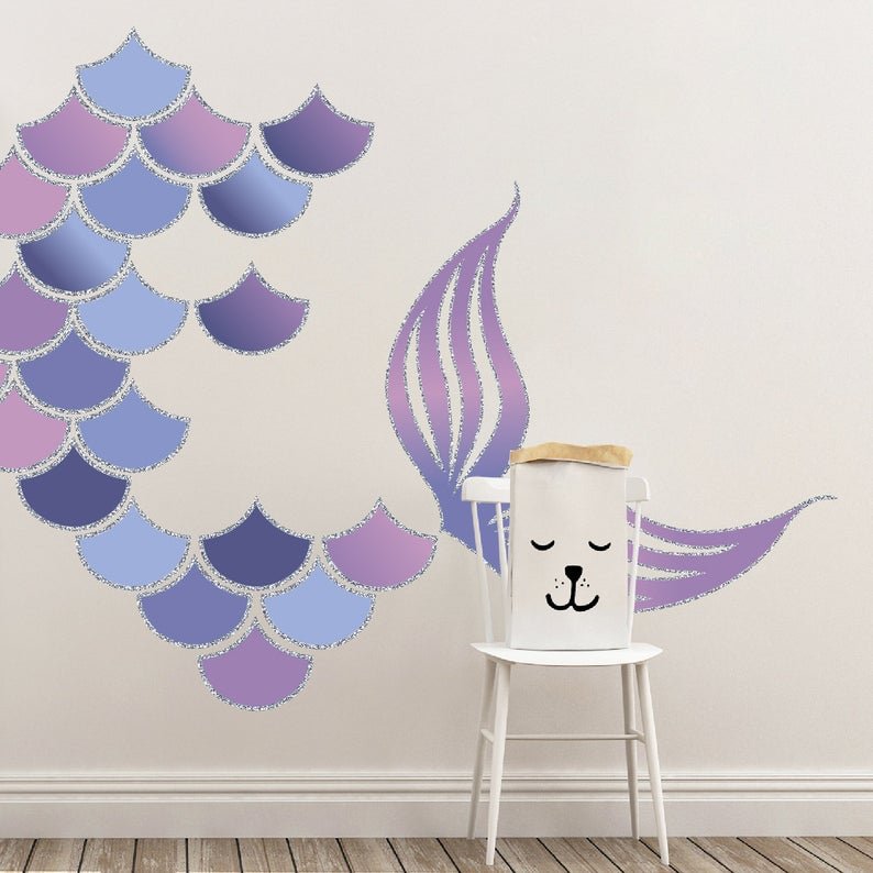 Mermaid Scales and Mermaid Tail Wall Decals | Pink Turquoise Purple - Picture Perfect Decals