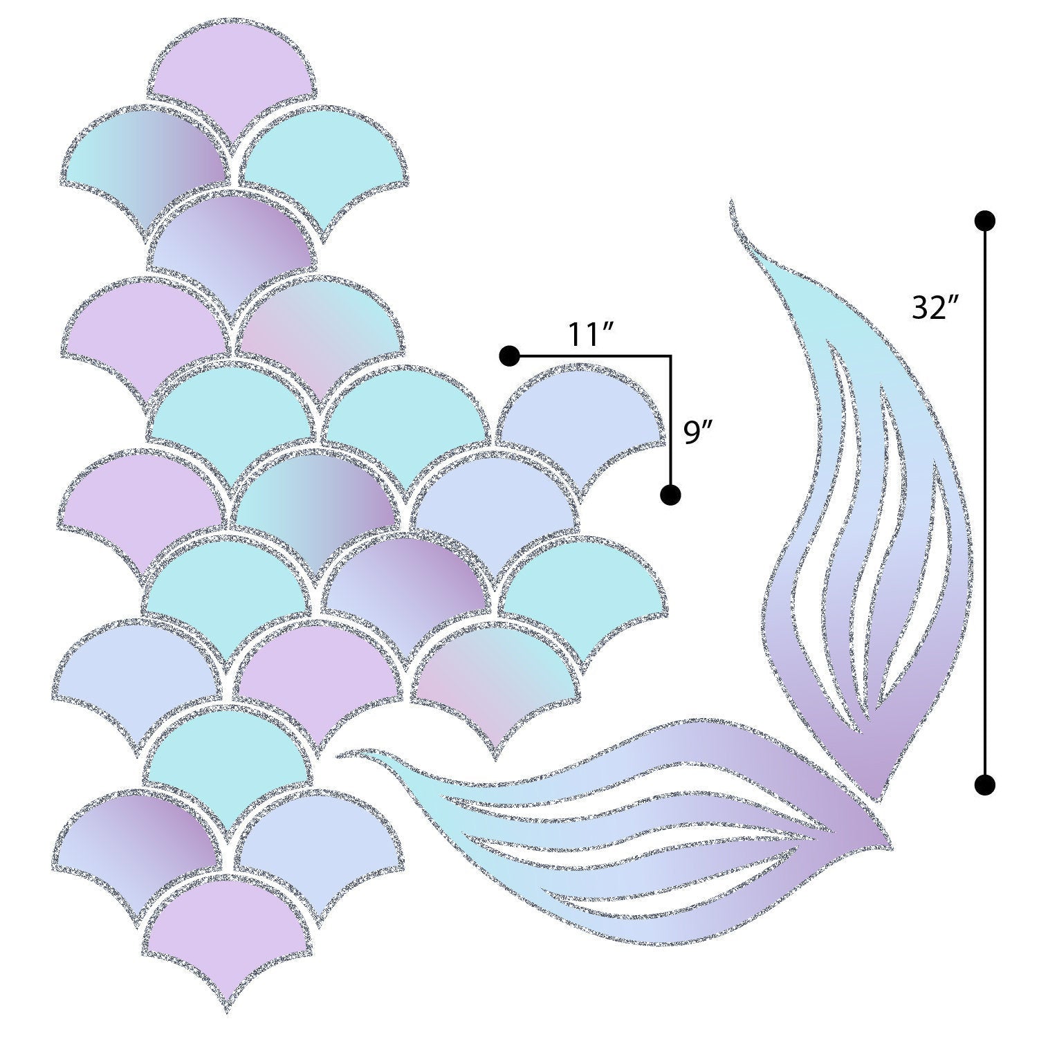 Mermaid Scales Tail Reusable Wall Decal | Turquoise Lavender – Lolistix mermaid-scales-tail-reusable-wall-decal-turquoise-lavender-lolistix