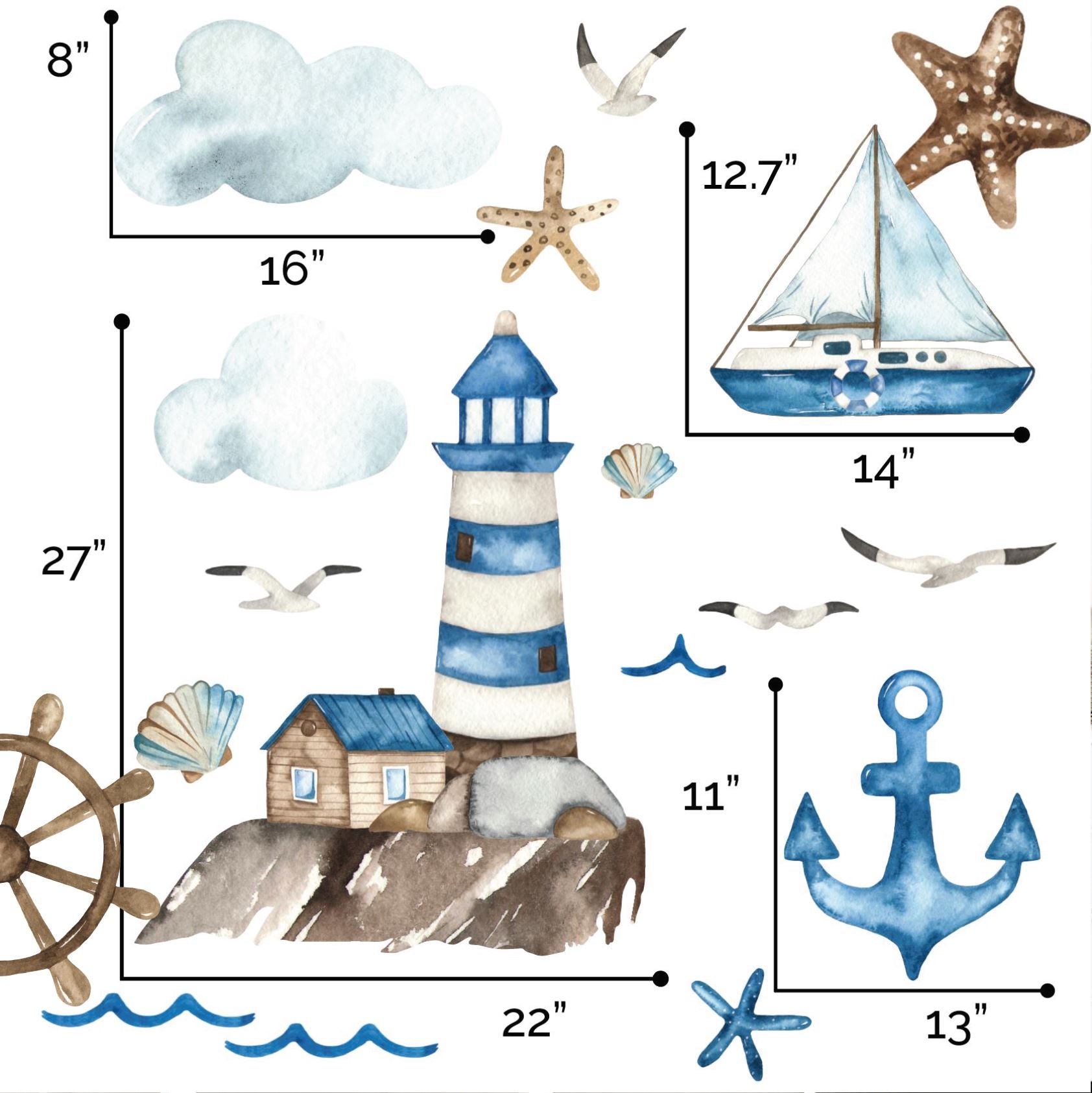 Nautical Wall Decals  Watercolor Coastal Stickers – Lolistix