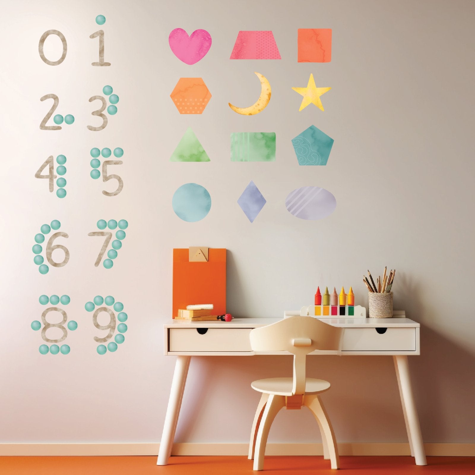 Numbers + Shapes Wall Decals | Colorful Shapes Numbers Dots Wall Stickers 0-9 - Home Decor Decals - Picture Perfect Decals