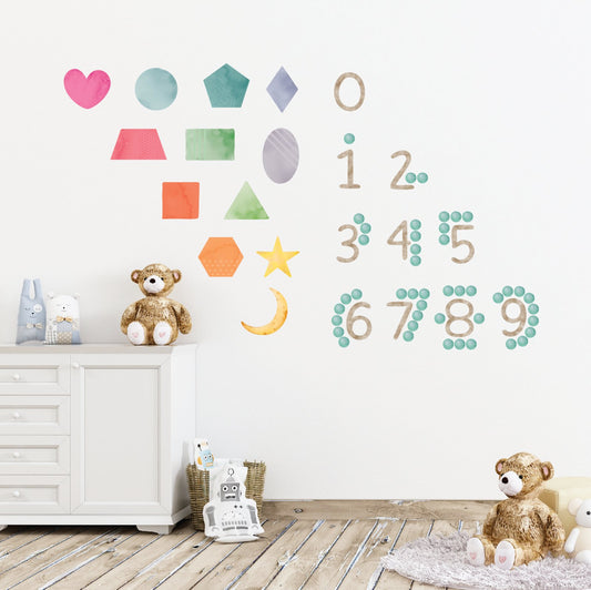 Numbers + Shapes Wall Decals | Colorful Shapes Numbers Dots Wall Stickers 0-9 - Home Decor Decals - Picture Perfect Decals