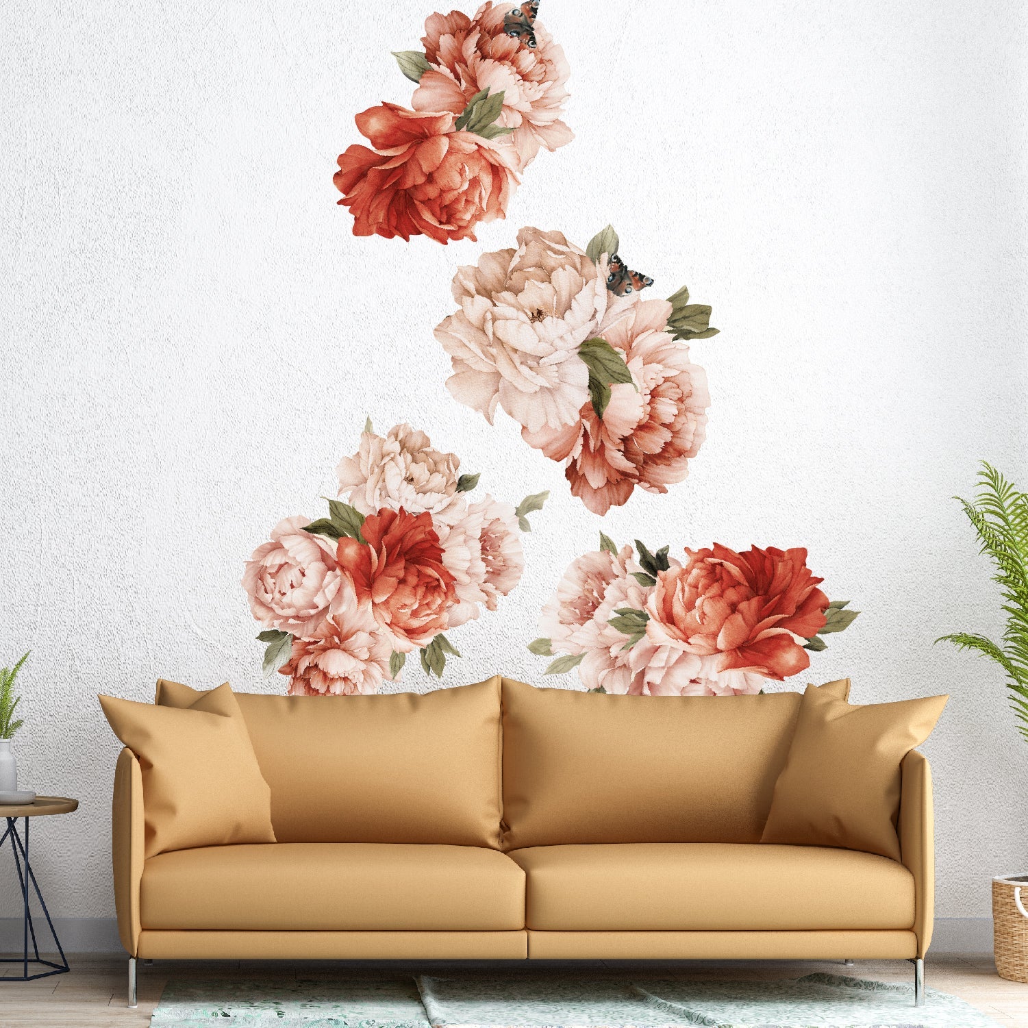 Peonies Wall Decals Vintage Floral Wallpaper Stickers | Coral - Picture Perfect Decals