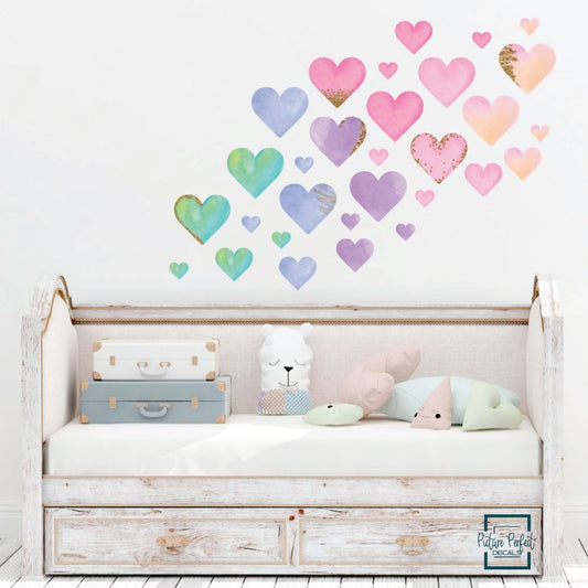 Watercolor Hearts Wall Decals | Rainbow - wall decals - Picture Perfect Decals
