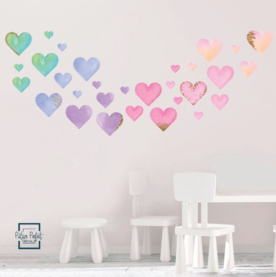 Watercolor Hearts Wall Decals | Rainbow - wall decals - Picture Perfect Decals